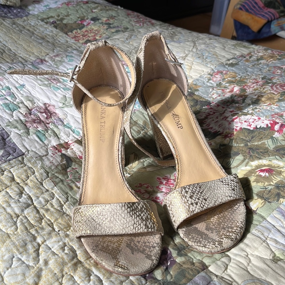 Golden snake heel sandals